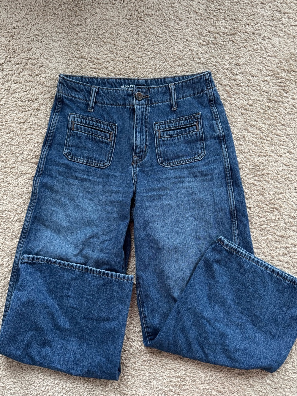 Old Navy Women’s Dark Blue Wide-Leg Jeans with Front Patch Pockets